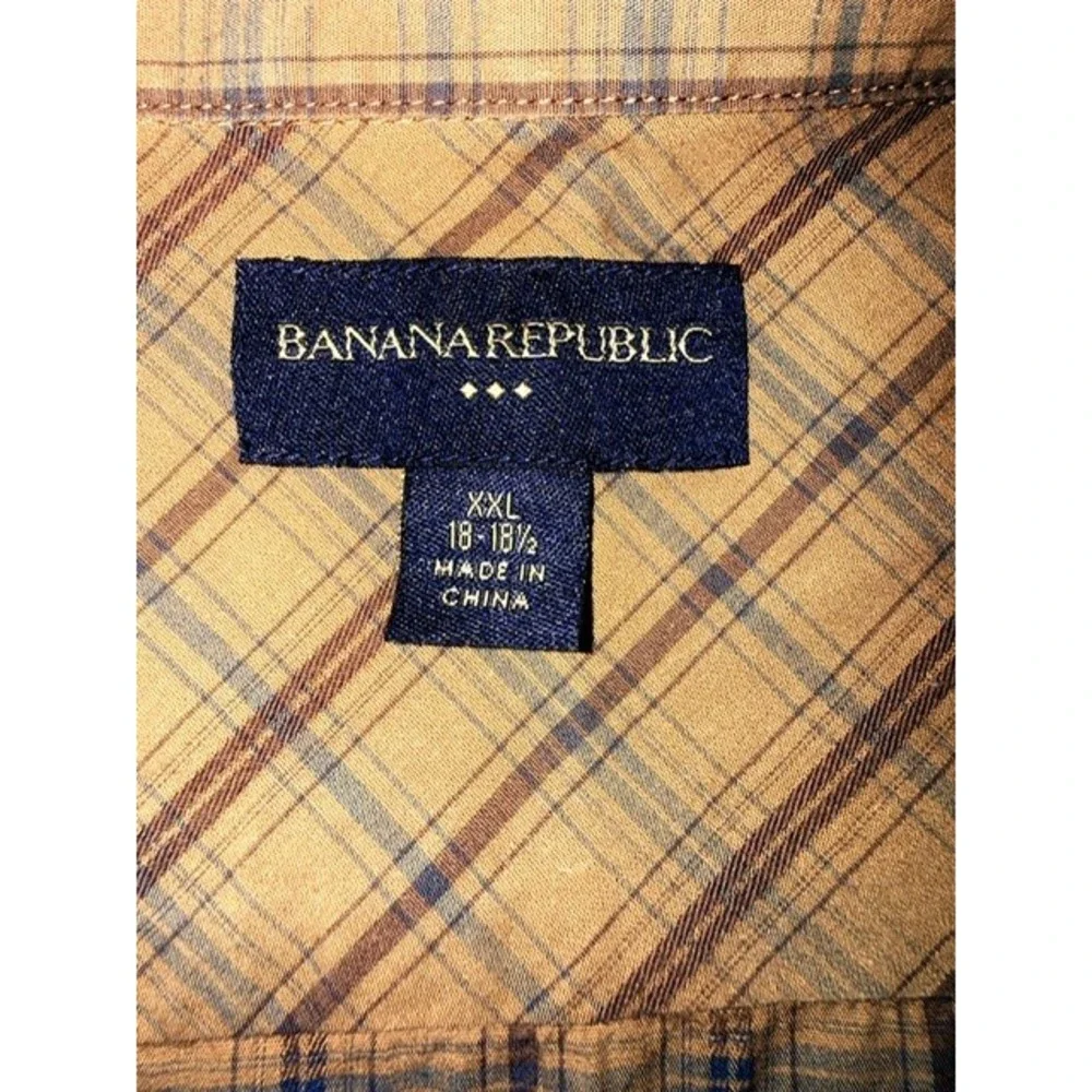 Banana Republic XXL‎ 18 18.5 Men's Plaid Button Down Shirt Long Sleeve Casual